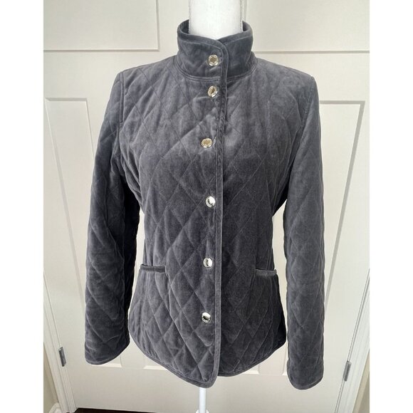 Coach Women’s Charcoal Gray Quilted Diamond Design Jacket Logo Print Lining Sz S - Picture 1 of 12